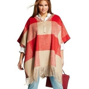 Adam Lippes for Target Wool Blend V-Neck Poncho with Armholes and Fringe Sz S/M